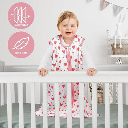3 Pack Baby Sleep Sack 18-24 Months 100% Rayon Cotton Baby Sleeping Bag 2-Way Zipper Toddler Wearable Blankets Comfy Stretchy Lightweight TOG 0.3 （Heart&Pink&Floral）