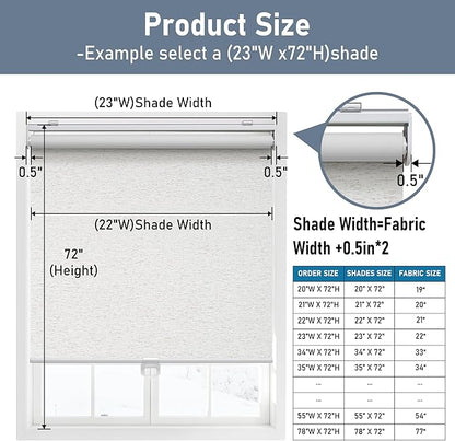 Cordless Roller Shades Blackout Blinds for Windows Room Darkening Rolled Up Shades with Spring System, UV Protection Natural Linen Fabric Window Shades Door Blinds for Home（40" W x 72" H, Linen Cream