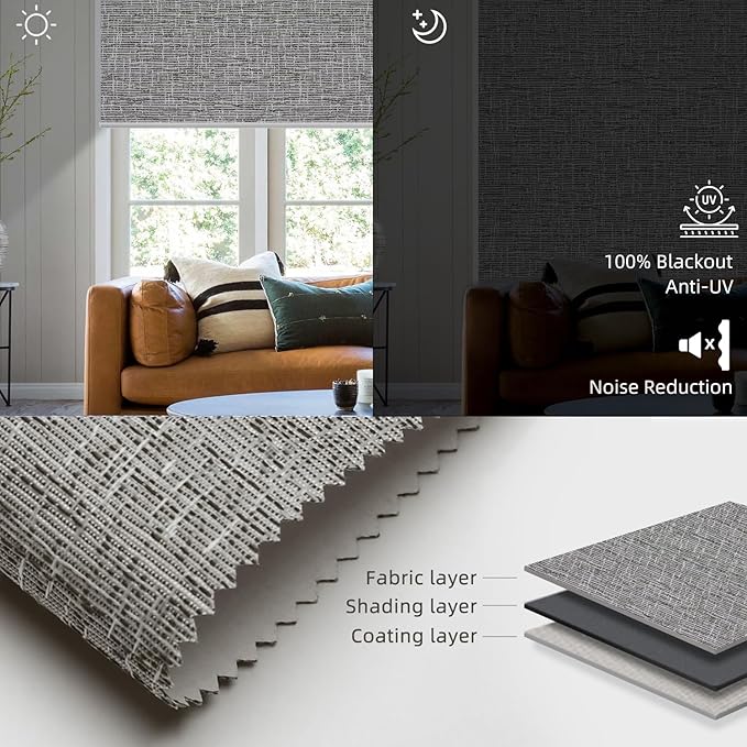 SmartWings Motorized Roller Shades Work with Homekit, 100% Blackout Smart Blinds for Windows, Cordless Remote Control Window Shades, Safar Midnight, Customized Size