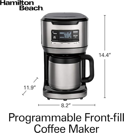 Hamilton Beach Programmable Front-Fill Coffee Maker with Thermal Carafe (46391), 12 Cup Capacity, Black and Stainless
