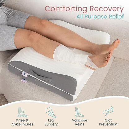 Zomaple Leg Elevation Pillow, Square, White – Reduce Swelling & Improve Circulation – Adjustable 40° Incline, Memory Foam, & Washable Cover – Leg Elevating Pillow for Post-Surgery Knee & Ankle Relief