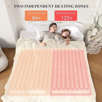 Electric Blanket King Size, Super Soft Cozy Upgraded Flannel Heated Blanket Dual Control with 5 Heating Levels & 10 Hours Auto Off, Fast Heating Blanket & Overheat Protection, 100" x 90", White