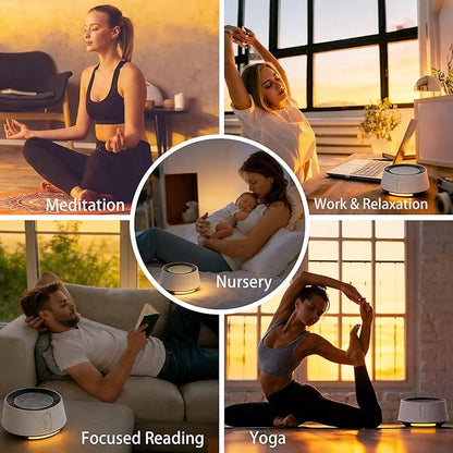 BGOVERSS White Noise Sound Machine with 20 Soothing Sounds, 10 Colors Night Light Sleep Machines Home Office Travel, 5 Timers and Memory Feature Sound Machine for Nursery Baby Kids Adults (Black)