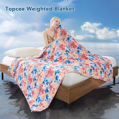 Topcee Weighted Blanket for Adults (15 lbs, 48" x 72") Twin Size Soft Cooling Heavy Blanket Sleeping, Apply to 130-160 lbs Body, Thick Breathable Blanket with Glass Bead, Easy Care