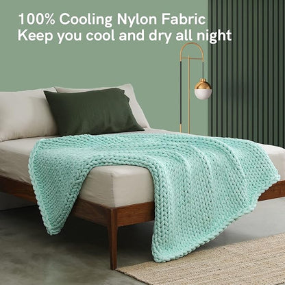 YnM Cooling Weighted Blanket, Handmade Chunky Yarn Knitted Design, Temperature Regulating and Breathable, Machine Washable Throw for Sleep or Home Decor (Menthe Green, 60x80 Inch, 15lbs)