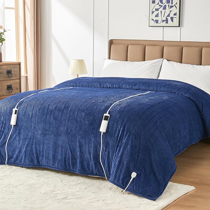 Electric Blanket Queen, 84"x90" Heated Blanket with Dual Control, Over-Heat Protection, 10 Heating Levels &1-8 Hour 5 Time Settings, Auto-Off, Flannel & Sherpa Blanket Fast Heating, ETL Certification