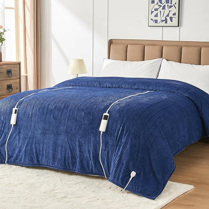 Electric Blanket Queen, 84"x90" Heated Blanket with Dual Control, Over-Heat Protection, 10 Heating Levels &1-8 Hour 5 Time Settings, Auto-Off, Flannel & Sherpa Blanket Fast Heating, ETL Certification