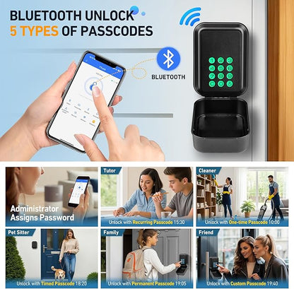 HUANLANG Smart Key Lock Box - Bluetooth Electronic Lock Box for Keys, Wall Mount Digital Key Storage with App Control & PIN Code Types, IP65 Waterproof lockbox for Home, Airbnb, Realtor and Office