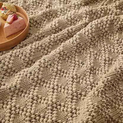 Knitted Weighted Blanket for Adult, Chunky Knit Weighted Throw for Sleep 50"*60" 7lbs, Cooling Breathable Heavy Blanket for Hot Sleepers, Machine Washable Fall Blanket for Room Decor(Beige)