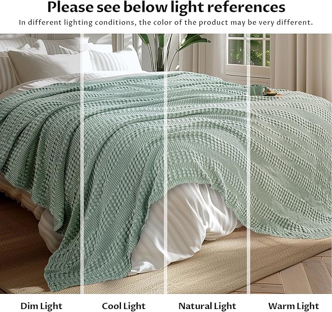 Cooling Waffle Weave Blanket Twin Size for Bed Sofa - Soft Lightweight Bed Blankets of 50% Rayon Derived from Bamboo for Hot Sleepers, Sage Green Breathable Throw for Summer, 60"x80"