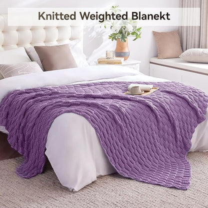 Knitted Weighted Blanket Adult, No Beads Heavy Blanket 50” x 60'' 5lbs, Breathable Chunky Knit Blanket, Cooling Weighted Blanket for Hot Sleepers, Christmas Home Decor (Lilac)