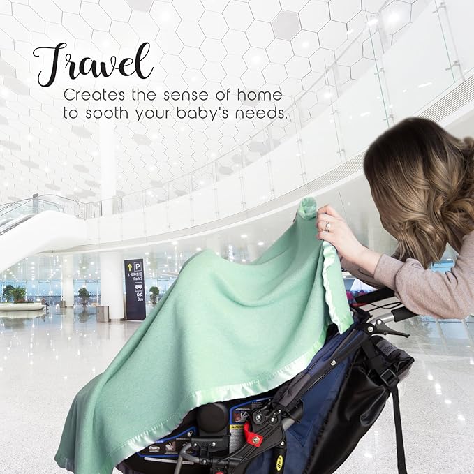 Bamboo Rayon Soft Light Green Toddler Security Blanket - Lime Green Baby Blanket with Satin Edging - Perfect for Naps, Car Carrier, Stroller Rides and Travel - 34 x 47 inches - Newborn Baby Blankie
