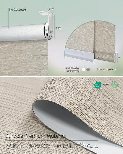 Yoolax Smart Coupled Roller Shades Compatible with Alexa Google, Motorized Blinds with Remote Blackout Coupled Roller Shades for X-Large Windows, Custom Size (XL Coupled-Jacquard Coffee)