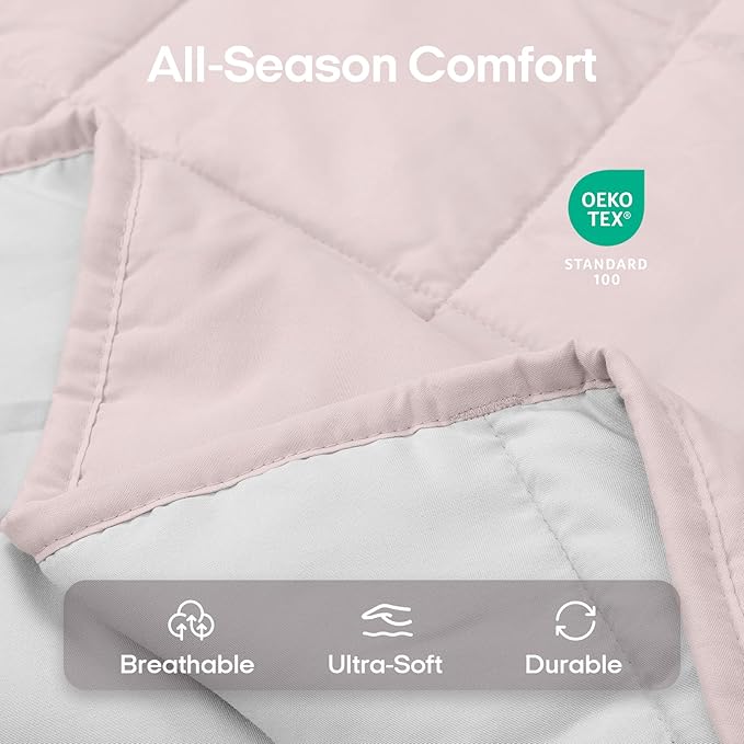 ZonLi Weighted Blanket for Adults(60"x80",20lbs, Pink/Light Grey) Queen Size High Breathability Cooling Heavy Blanket, Soft Material with Premium Glass Beads,All-Season.