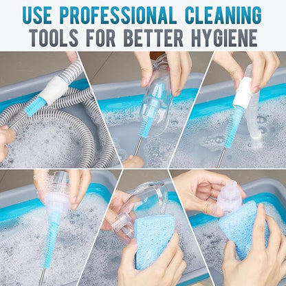 CPAP Cleaning kit Hose and Mask Brush with Collapsible Wash Basin Tub，Sponge and Storage Hag，6.9ft Extra Long Hose Brush, Compatible with 15mm and 22mm Hoses