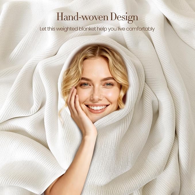 Knitted Weighted Blanket for Adults, 62"x90" 16lbs Chunky Knit Heavy Cotton Blanket, Cooling, Breathable, Sustainable, Machine Washable,Valentine's Day Birthday Gifts Presents for Mom Women