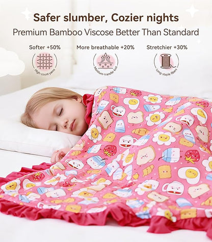 Premium Baby Blankets, Soft Viscose from Bamboo Blanket for Girls, Nursery Crib Bedding Quilt for Newborn and Toddler, Ruffle Blanket Cooling for Hot Sleepers, 50''x50'' Pink Breakfast