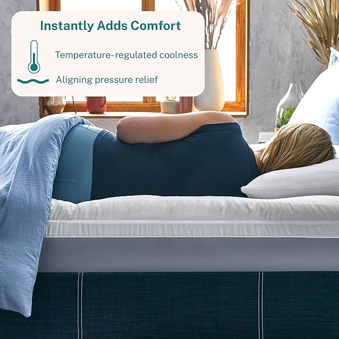 Sleep Innovations Cooling Comfort Gel Memory Foam Dual Layer Mattress Topper, 4 Inch, Twin Size, Pillow Top Cover
