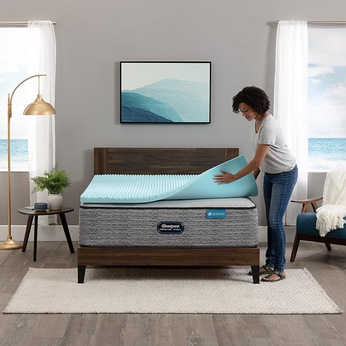 Beautyrest Cool Wave Convoluted Pressure-Relieving Memory Foam Mattress Topper, California King, 2-Inch, Blue