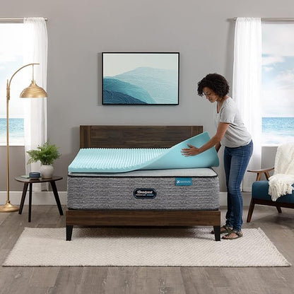 Beautyrest Cool Wave Convoluted Pressure-Relieving Memory Foam Mattress Topper, Full, 2-Inch, Blue