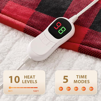 Homemate Electric Blanket Heated Twin Size - 62“x84“ Ultra Soft Cozy Flannel Heating Blanket with 10 Fast Heat Levels 8 Hours Auto Off Over-Heated Protection ETL Certification Keep Warm in Home