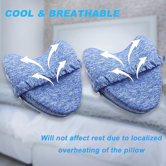 Replacement Pillowcase Pillow Cover with Elastic Strap for Contour Legacy Leg & Knee Foam Support Pillow-Cover ONLY (Blue, 2-Pack)