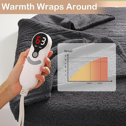 Electric Heated Blanket Full Size 72"×84" with 9 Heating Levels & 1-10Hs Auto Off，Double Sided Plush Sherpa, Energy Efficient, Machine Washable, for Couch & Bed, Dark Gray