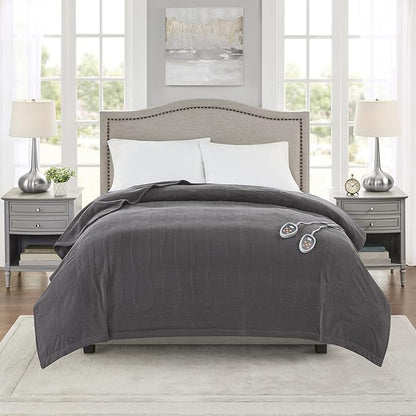 Beautyrest Electric Blanket Luxurious Micro Fleece Ultra Soft Ribbed Textured, Cozy and Snuggly Cover for Cold Weather, Fast Heating, Auto Shut Off, 20 Level Heat Setting Controller, King, Grey