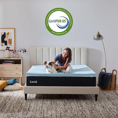 Lucid 2 Inch Memory Foam Mattress Topper, Twin XL Size – Cooling Gel Bed Topper – Pressure-Relieving Plush Feel – Ventilated Breathable Design – CertiPur Certified - Dorm Room Essentials