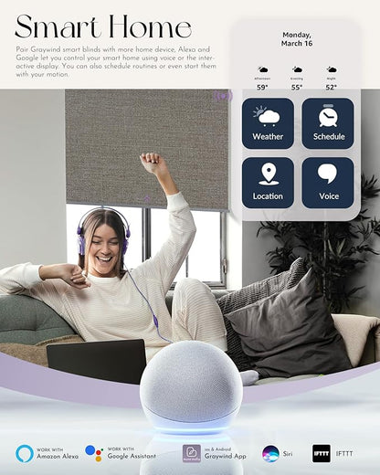 Graywind Motorized 100% Blackout Roller Shades Compatible with Alexa Google via Hub Window Blinds Remote Control Rechargeable Battery Motor with Valance for Smart Home and Office (Grey Brown)