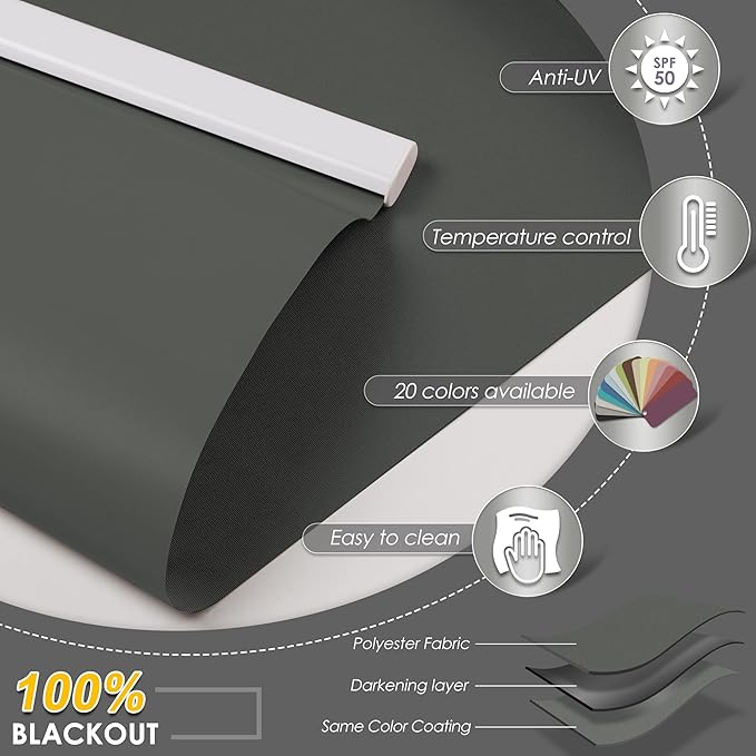 Allesin Motorized Roller Shade Work with Alexa for Window, 100% Blackout Smart Shades Cordless with Remote Control, Electric Automated Blinds for Window, Customized Size for Smart Home (Smoky Grey)