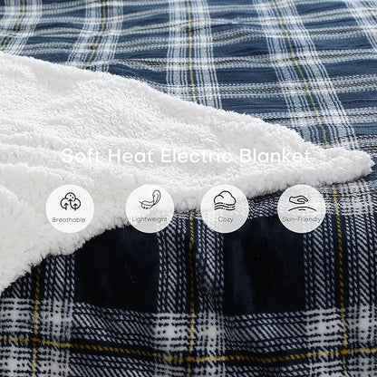 Electric Heated Blanket Full Size 50"x60" Microplush & Sherpa Fabric, Machine Washable 4 Heat Settings & 3 Hours Auto Off - Geometry Lattice