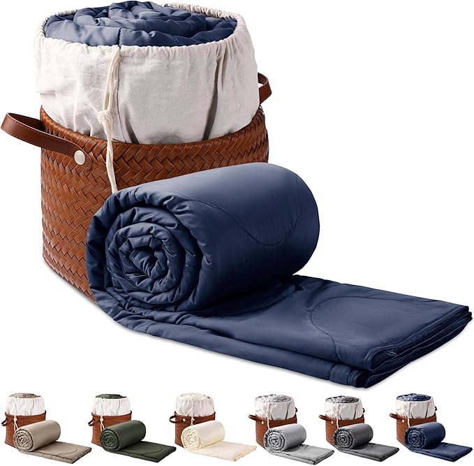 Silk Comforter King Size | 100% Mulberry Silk Fill with Organic Bamboo Viscose Shell | Summer Cooling Blanket for Hot Sleepers, Lightweight Breathable All-Season Bedding (Blue, 104"x90")