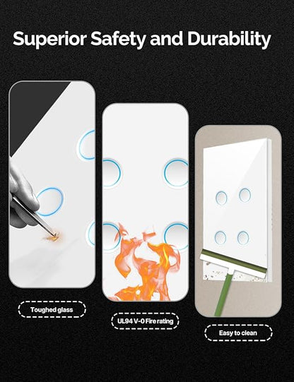MOES Matter Wi-Fi Smart Light Switches Touch Glass Design, Needs Neutral Wire, Single Pole, 2.4GHz, Remote & Voice Control with Alexa, Google Home & Siri, Supports Timer and Schedule, White 1 Gang