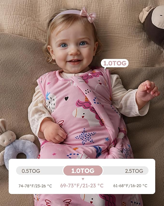 Yoofoss Rayon Made from Bamboo Baby Sleep Sack 12-18 Months 1.0 Tog Baby Wearable Blanket, Super Soft Infant Toddler Sleeping Sack 2-Way Zipper