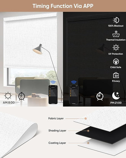 Kincmo Motorized Blinds with Remote,100% Blackout Motorized Roller Shades Work with Apple Homekit,Alexa,Google, Custom Electric Blinds with App,Voice Control (Classic White)