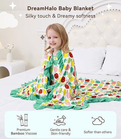 Premium Baby Blankets, Soft Viscose from Bamboo Blanket for Girls, Nursery Crib Bedding Quilt for Newborn and Toddler, Ruffle Blanket Cooling for Hot Sleepers, 50''x50'' Apple