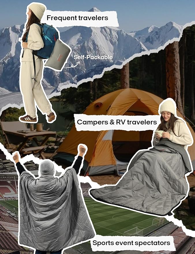 ZonLi Heated Blanket Battery Operated, Cordless Electric Throw for Super Bowl & Outdoor, 50"x60" Wearable Rechargeable for Camping Tailgating, Water-Resistant Machine Washable (Dark Grey)