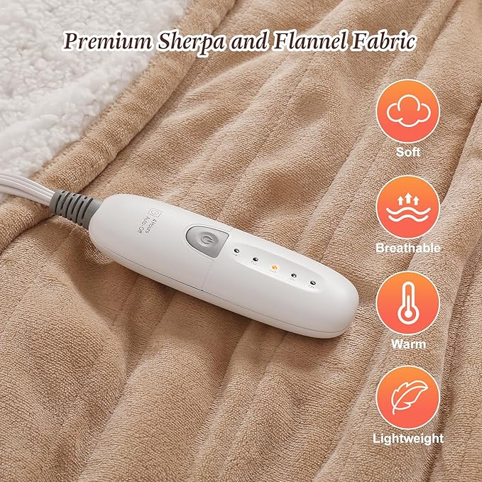 Full Size Heated Electric Blanket Heating Blanket - 72X84in Full Size Electric Blanket for Bed, Fast Heating and Over-Heat Protection Heated Blanket 5 Heat Levels, House Warming Gifts New Home (Beige)