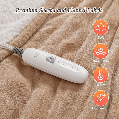 Electric Throw Blanket Heated Throw 50''x60'' - Washable Heated Blanket Throw for Office, Fast Heating & Overheat Protection Electric Heating Blanket, House Warming Gifts New Home (Beige)