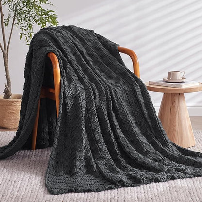Knitted Weighted Blanket for Adult, No Beads Heavy Blanket 50” x 60'' 10lbs, Breathable Chunky Knit Blanket, Cooling Weighted Blanket for Hot Sleepers, Christmas Home Decor (Dark Grey)