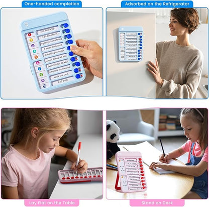 Magnetic Chore Chart for Kids, ADHD Tools to Do List Check List Chart Board Routine Chart, Visual Schedule for Fridge, Home with 10 Sliders and Magnetic Marker - (Blue+Pink)