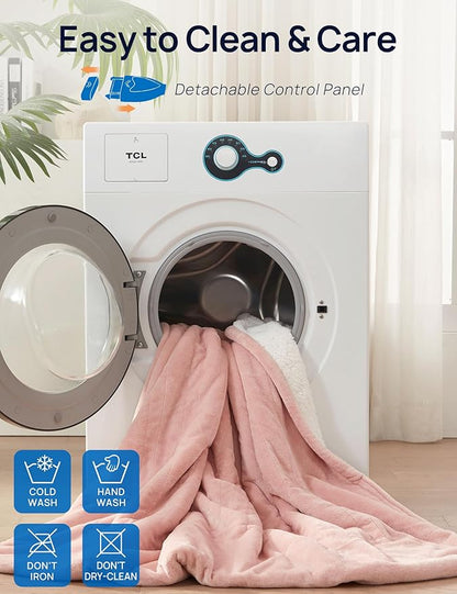 Westinghouse Electric Blanket with Foot Pocket for Adults, Ultra Soft Flannel to Sherpa Heated Throw with 6 Heating Levels & 2-10 Hours Time Settings, Fast Heating & Machine Washable, 50x62, Pink