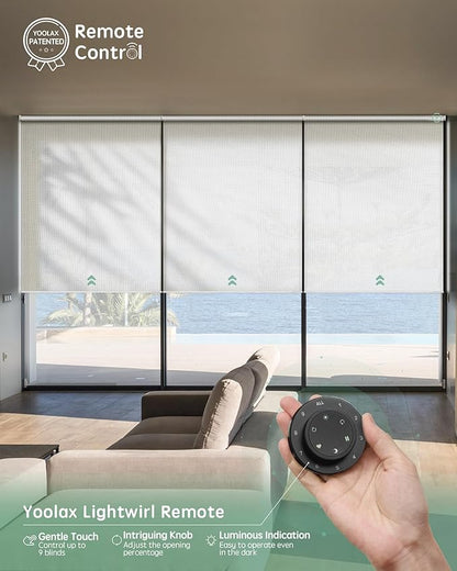 Yoolax Smart Coupled Solar Shades Compatible with Alexa, Motorized Blinds with Remote Flame Retardant Coupled Roller Shades for X-Large Windows, Custom Size (XL - 1% Openness White)