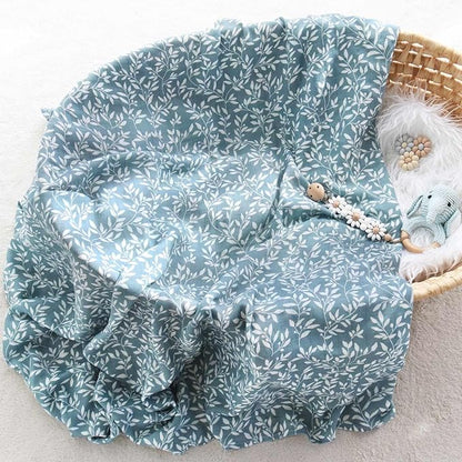 LifeTree Baby Swaddle Blankets, Boys Girls Muslin Swaddling Wrap Receiving Blanket for Newborn, 70% Viscose from Bamboo and 30% Cotton, Large 47" x 47", Blue Floral and Leaf
