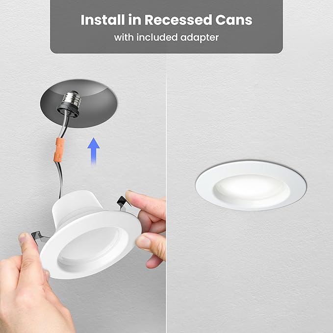 Feit Electric 4 Inch Smart Recessed Lights, Color Changing and Tunable White, 2.4GHz WiFi Retrofit LED Downlight E26 Base, Dimmable, 4 Pack, LEDR4/RGBW/AG/4