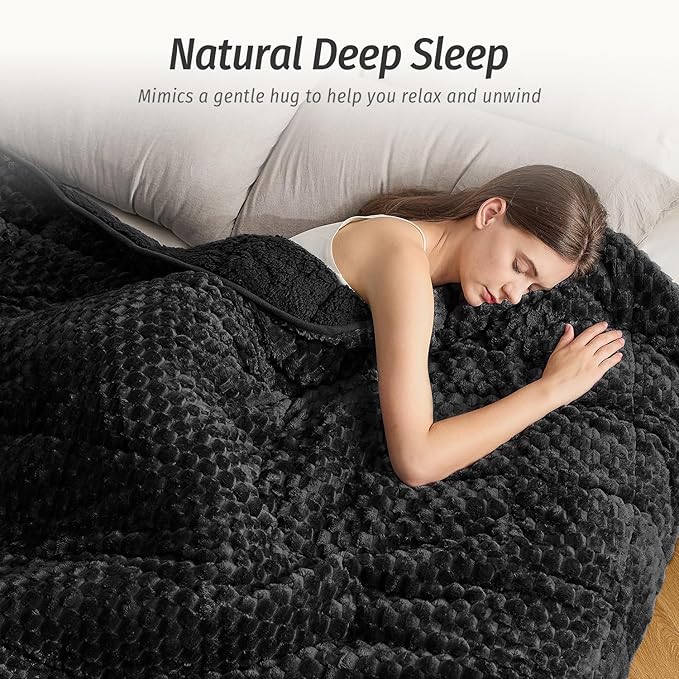 Wemore Fleece Weighted Blanket for Adults (48" x 72" 15lbs, Black), Dual Sided Cozy Soft Sherpa Heavy Blanket, 3D Imitation Turtle Shell Warm Jacquard Flannel Weighted Blankets