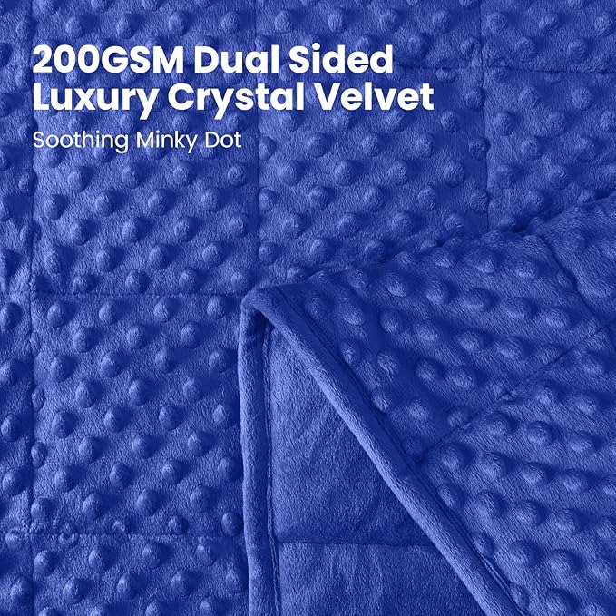 Wemore Minky Dot Weighted Blanket for Adults Queen Size 15 lbs, Soft Cozy Heavy Blanket for Bed and Couch, Breathable Blanket for All-Season with Glass Beads, Blue 60 x 80 inches