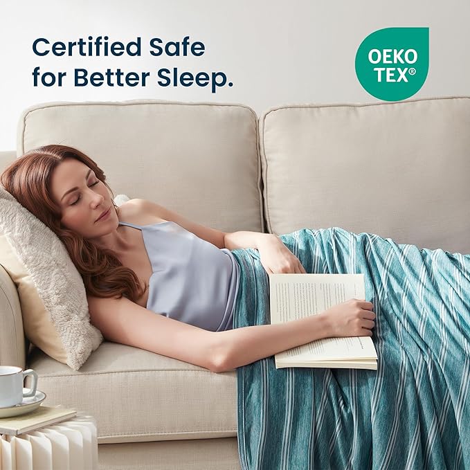 SLEEP ZONE Cooling Blankets for Hot Sleepers, Summer Blanket Thin Lightweight for Bed Couch, Arc-Chill Q-Max 0.5 Cooling Blanket King Size on Night Sweats (Green Striped, 108''x90'')