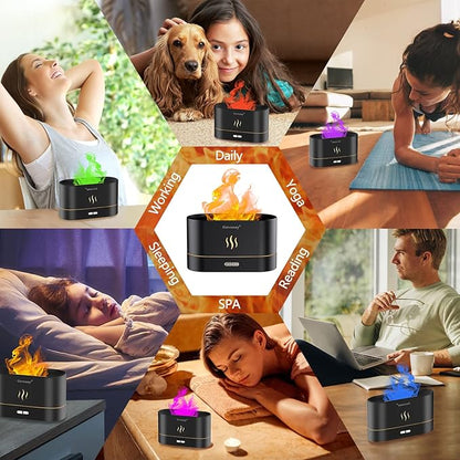 Flame Essential Oil Diffuser, Upgrade 7 Colour Lights Aromatherapy Diffuser, Super Quiet Air Humidifier, Electric Aroma Diffuser, Waterless Auto-Off for Home Office Room - Black